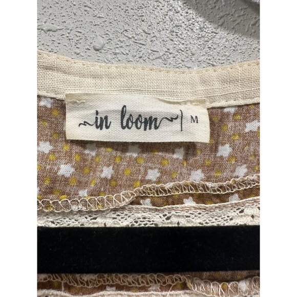 In Loom Medium Cream Henley Top Lace Boho Western Long Sleeve Shirt - Picture 3 of 5